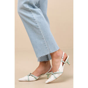 Lulus Marinette Mint Floral Pointed-toe Kitten Heel Pumps White - Size 9